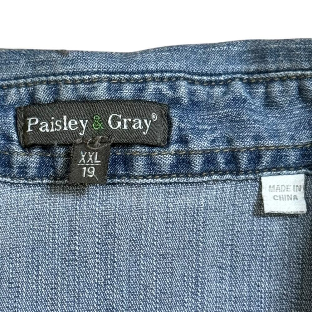 Paisley & Gray Western Shirt Womens Blue Denim Snap Button Stretch Size XXL 19 - Picture 3 of 5